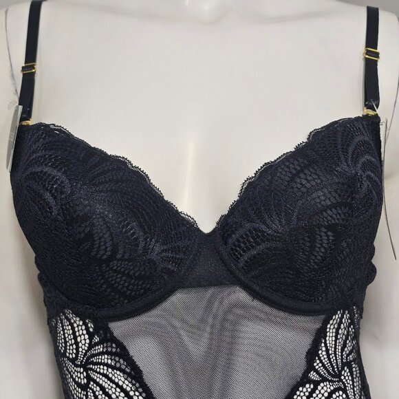Sophie B Lightly Padded Bodysuit Lingerie Black Size Medium - Picture 7 of 13